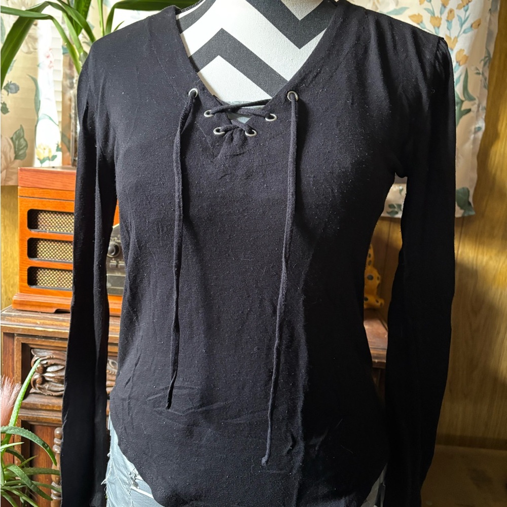 Lace-Up V-Neck